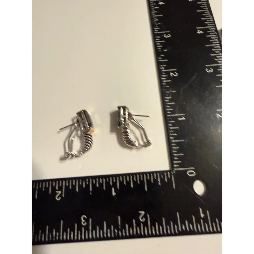 Black Emerald Cut Two Tone Cable Hoop Earrings Omega Back Costume Jewelry